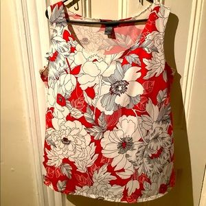 Ashley Stewart sleeveless red blouse with white flowers